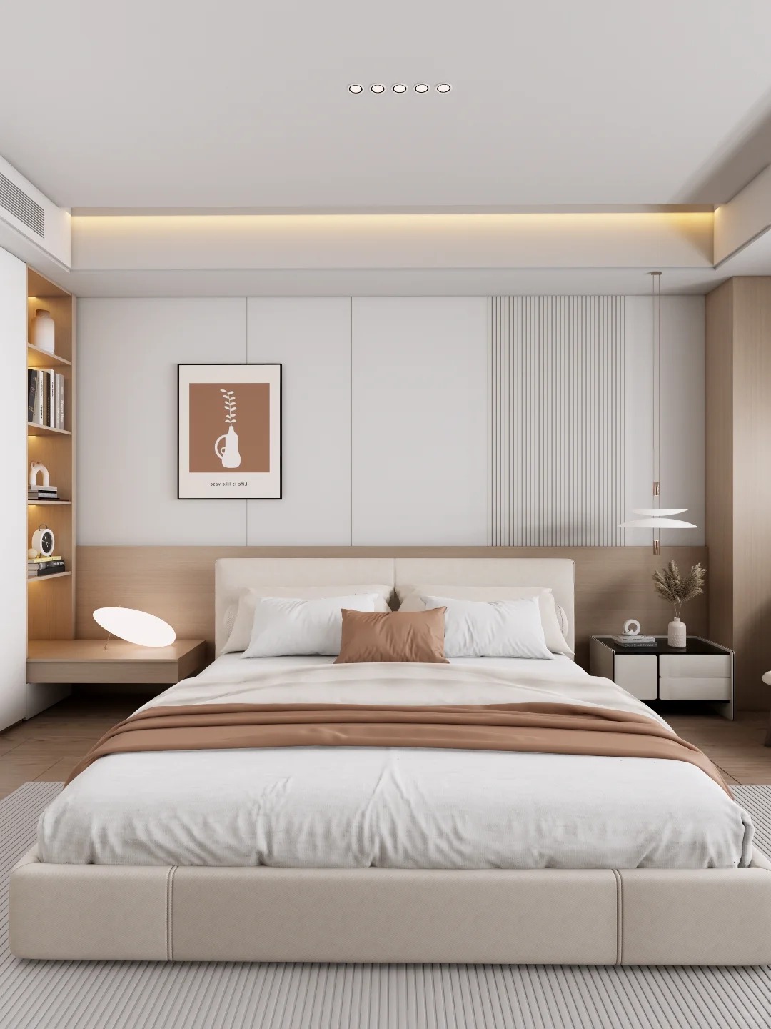 NECOWOOD WPC-Paneele schaffen ein gemütliches, modernes Hauptschlafzimmer im Holzstil
