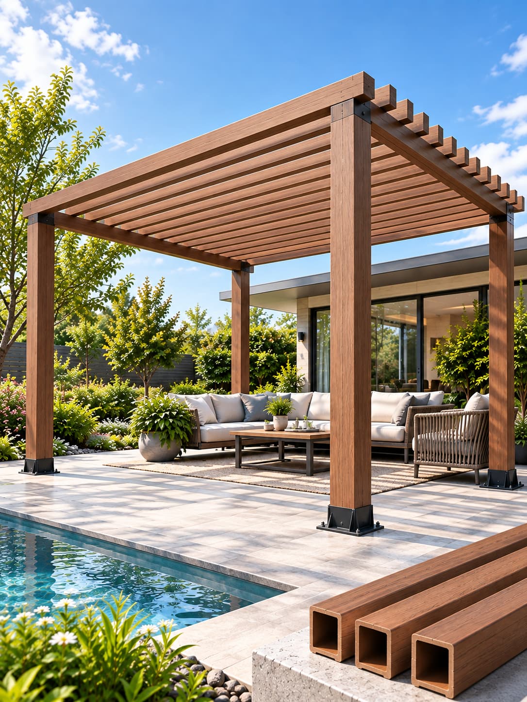 WPC-Pergola-Strukturleitfaden: Spannweitengrenzen, Hilfsrahmendesign und Materialvergleich