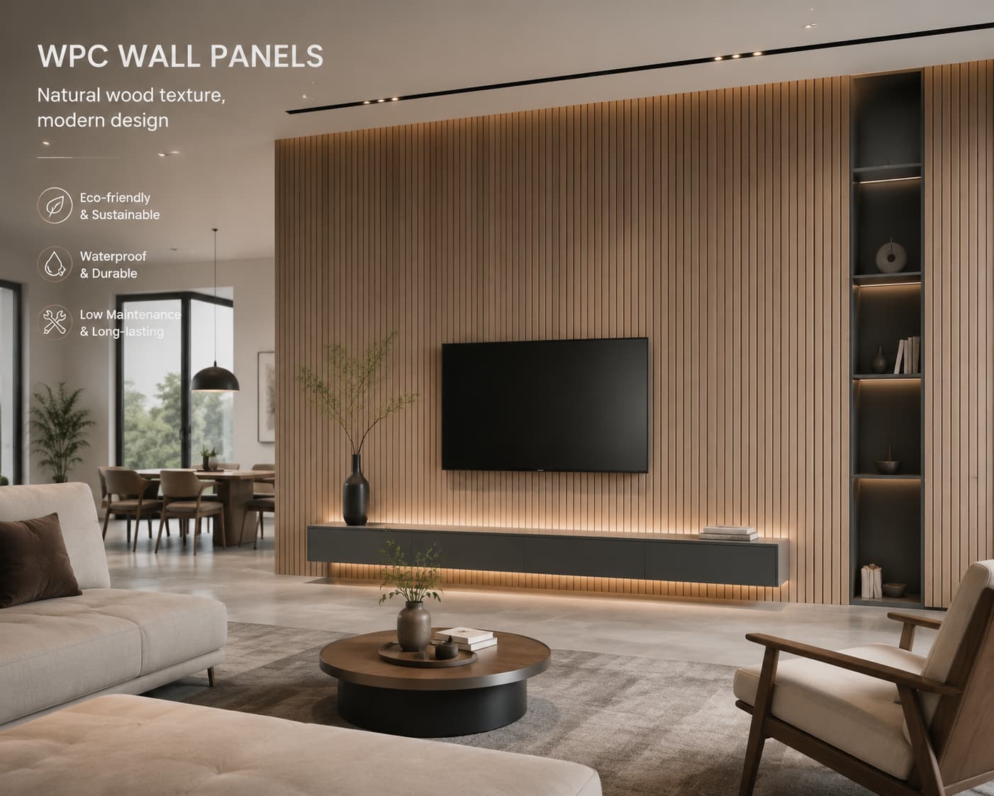 WPC wall panels in a modern interior design setting